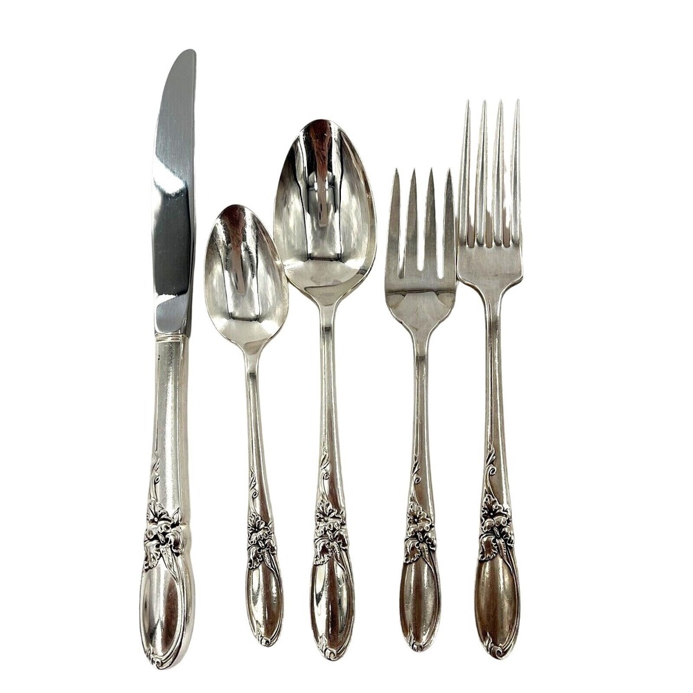 Oneida Community White Orchid Vintage Silverplate Place Setting 5‎ Pieces